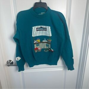 Vintage knit handmade produce themed crew neck sweater
